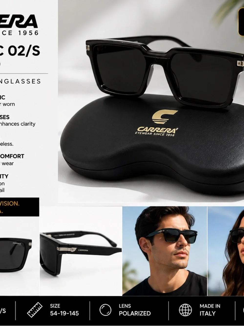 Carrera Men’s Black Sunglasses with Dark Lenses